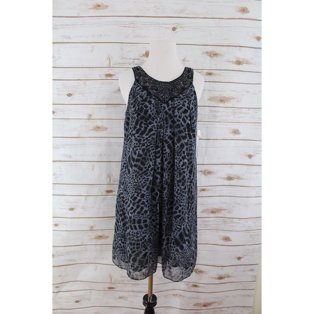 LIV Sleeveless Floral Dress Beaded Collar Animal Print Size 6 New With Tag